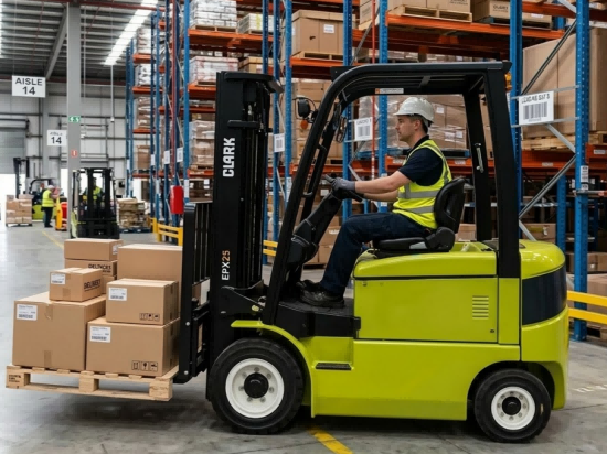 Electric forklift operating in a distribution center warehouse, highlighting the transition to 48V 500Ah lithium-ion battery packs for total cost of ownership savings Electric forklift operating in a distribution center warehouse, highlighting the transition to 48V 500Ah lithium-ion battery packs for total cost of ownership savings